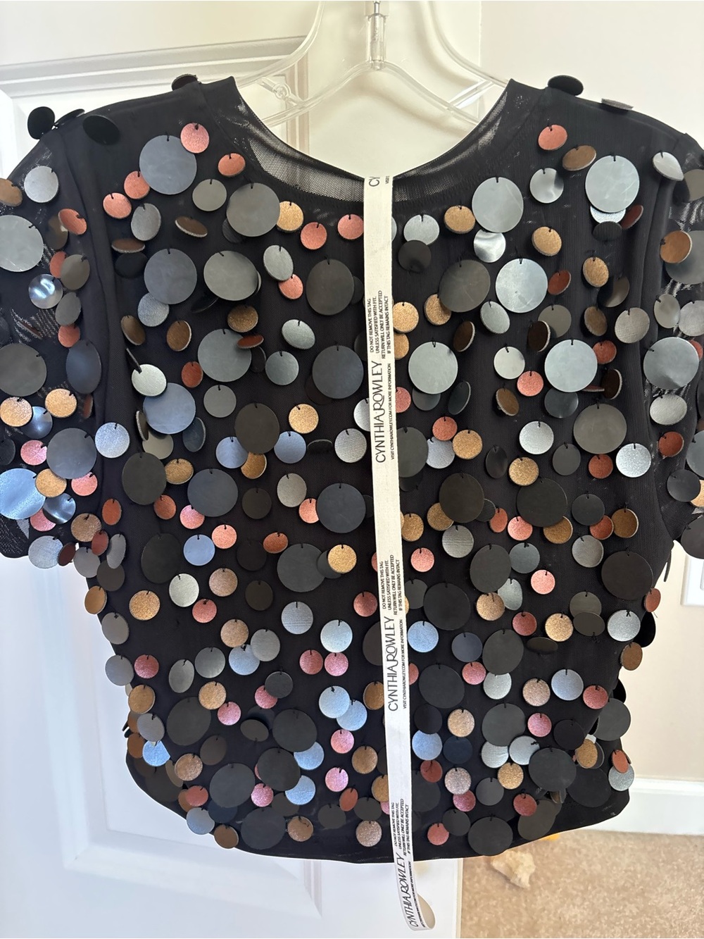 Cynthia Rowley Paillettes Mesh Baby Tee - Picture 3 of 3